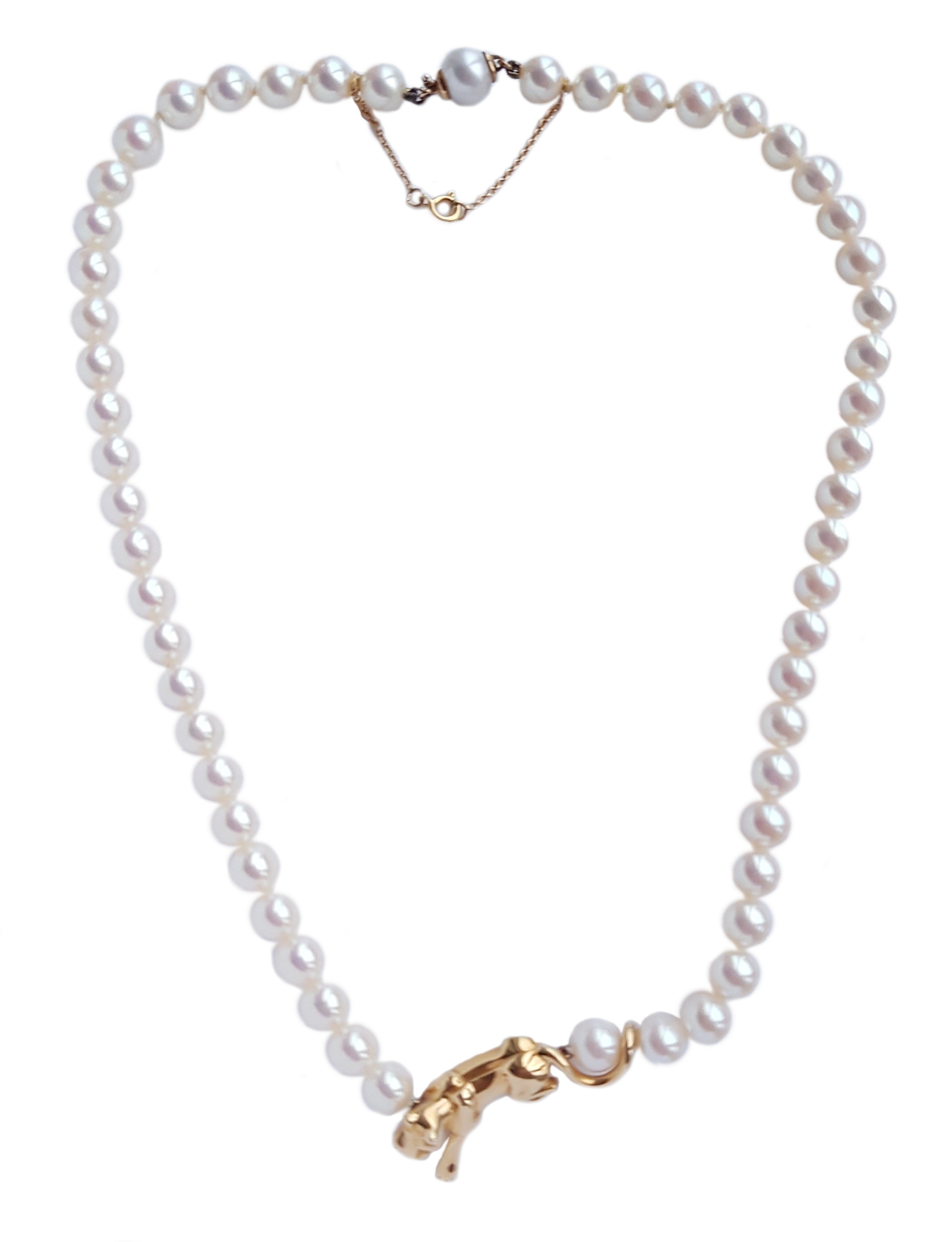 Cartier Panthere 18k Gold & Akoya Pearl Necklace 1999 16inch