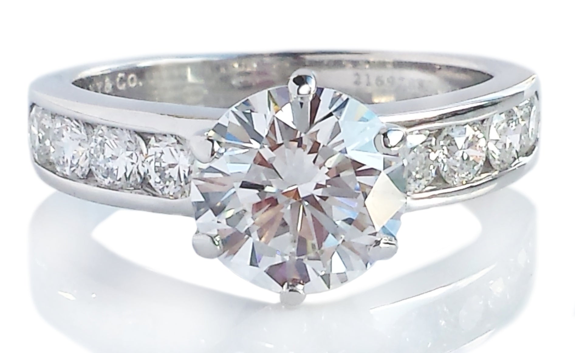 Tiffany & Co. 2.79tcw D/VVS2 Round Brilliant Diamond Engagement Ring with Side Stones