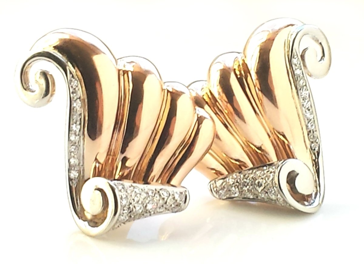 1950s Retro Vintage French Diamond Scroll Earrings - Bloomsbury Manor Ltd