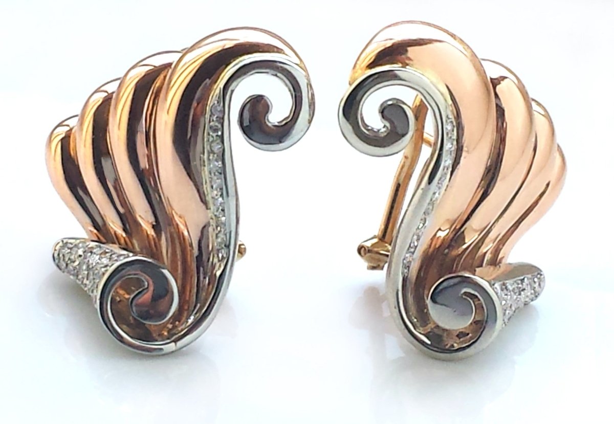 1950s Retro Vintage French Diamond Scroll Earrings - Bloomsbury Manor Ltd
