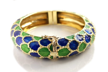 1960s Tiffany & Co Blue Green Enamel Bangle Bracelet - Bloomsbury Manor Ltd