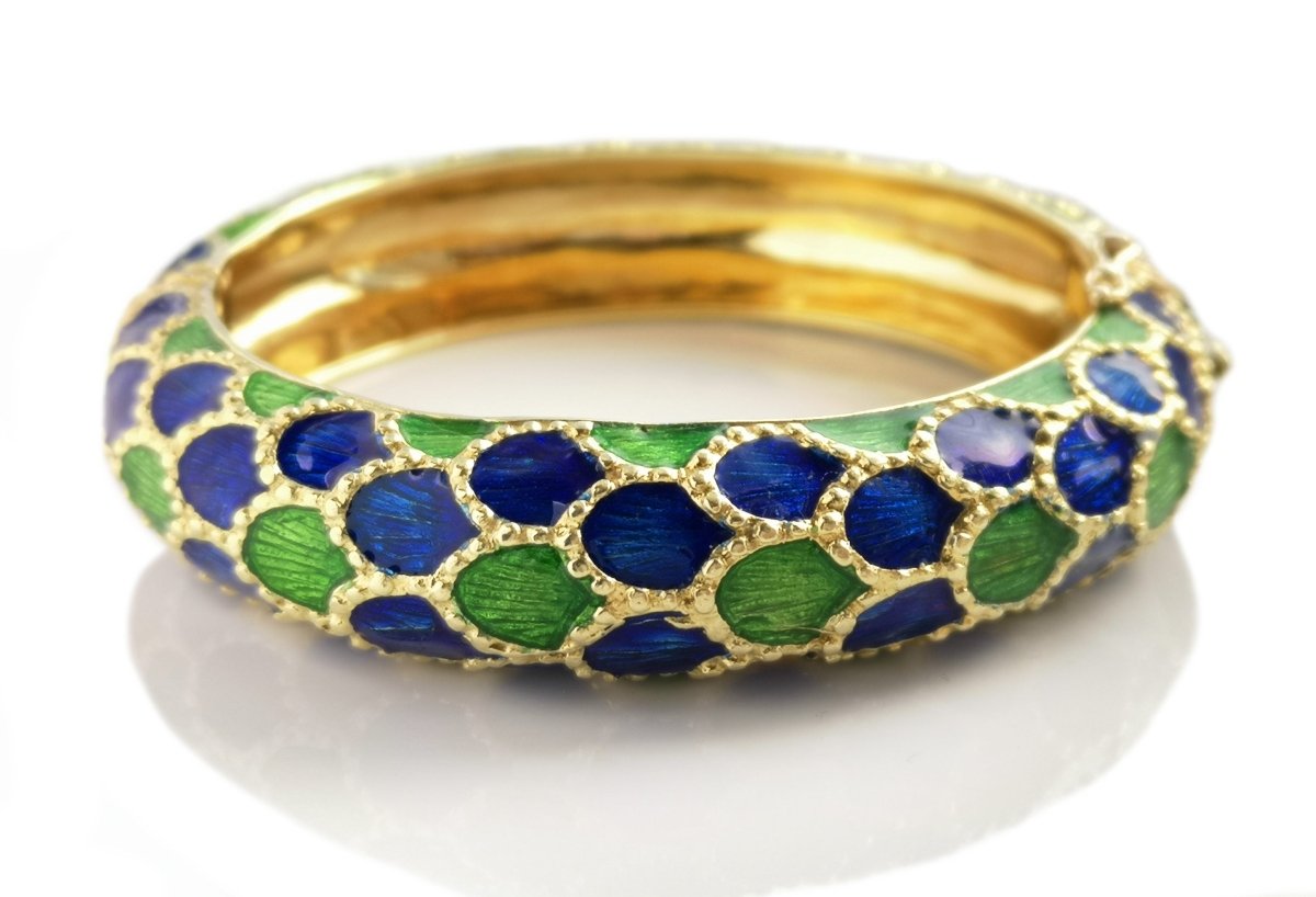 1960s Tiffany & Co Blue Green Enamel Bangle Bracelet - Bloomsbury Manor Ltd