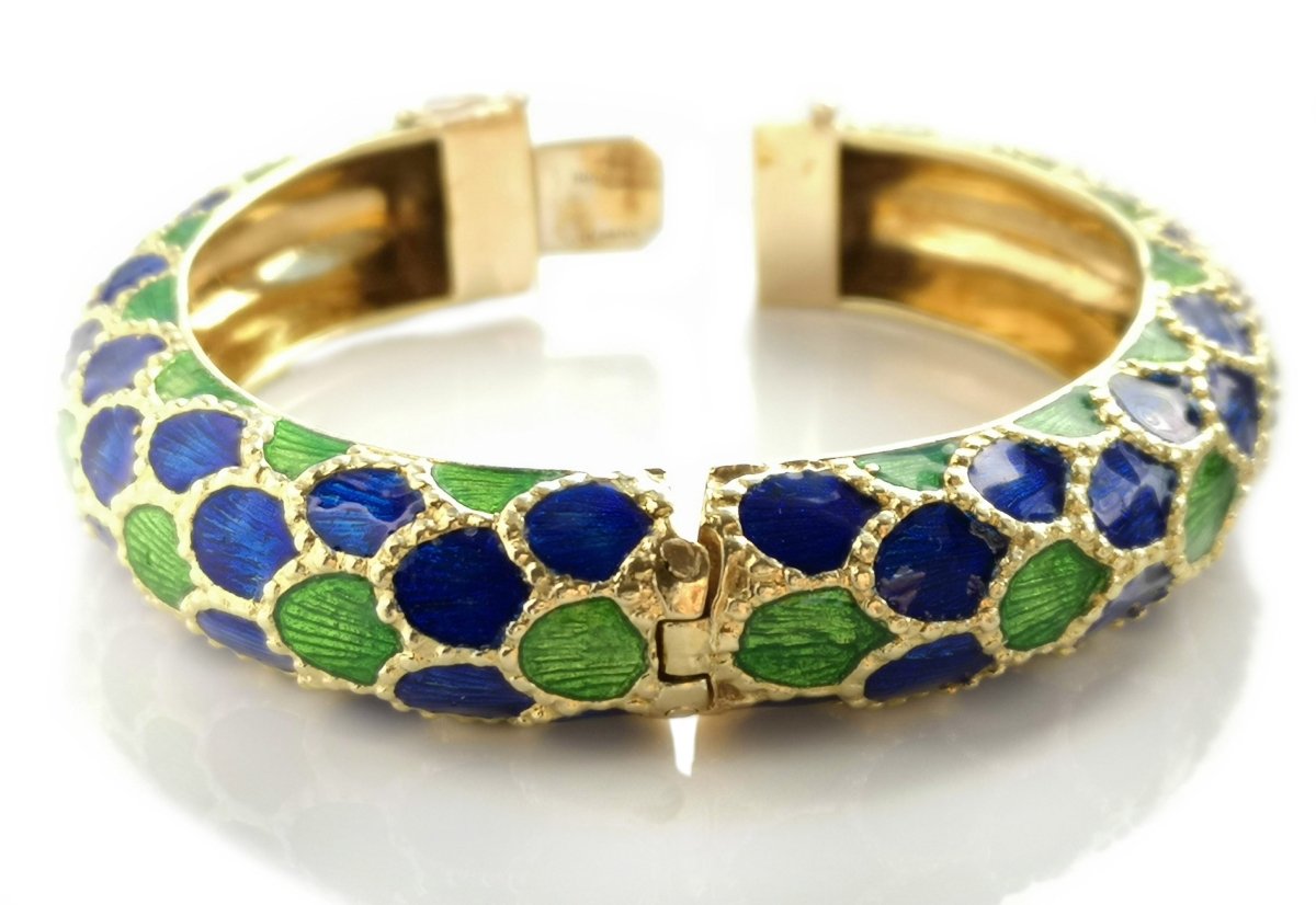 1960s Tiffany & Co Blue Green Enamel Bangle Bracelet - Bloomsbury Manor Ltd