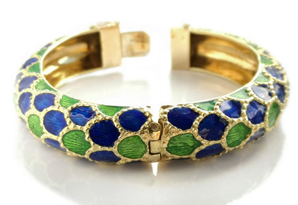 1960s Tiffany & Co Blue Green Enamel Bangle Bracelet - Bloomsbury Manor Ltd