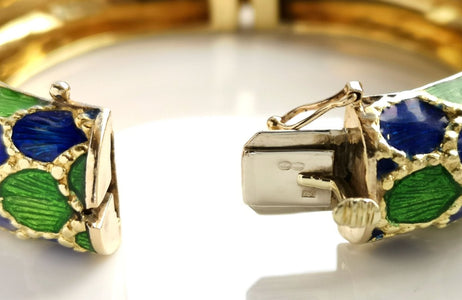 1960s Tiffany & Co Blue Green Enamel Bangle Bracelet - Bloomsbury Manor Ltd