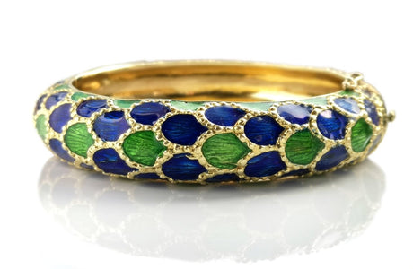 1960s Tiffany & Co Blue Green Enamel Bangle Bracelet - Bloomsbury Manor Ltd