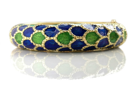 1960s Tiffany & Co Blue Green Enamel Bangle Bracelet - Bloomsbury Manor Ltd