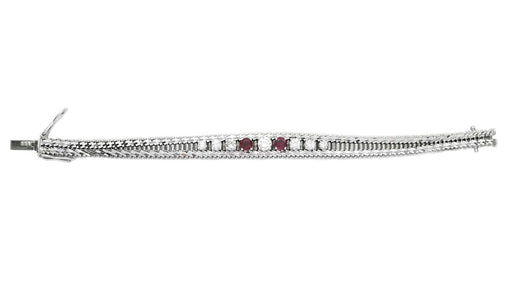 1960s Vintage 2.34tcw Diamond & Ruby Herringbone Bracelet in 14k White Gold - Bloomsbury Manor Ltd