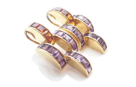 1980s Vintage Amethyst Citrine Gem Set Earrings - Bloomsbury Manor Ltd