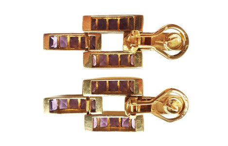 1980s Vintage Amethyst Citrine Gem Set Earrings - Bloomsbury Manor Ltd