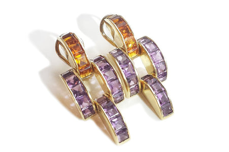 1980s Vintage Amethyst Citrine Gem Set Earrings - Bloomsbury Manor Ltd