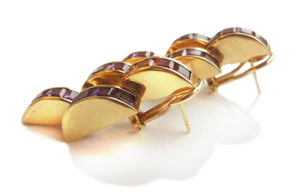 1980s Vintage Amethyst Citrine Gem Set Earrings - Bloomsbury Manor Ltd