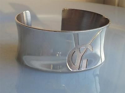 Rare Vintage Yves Saint Laurent YSL Logo Sterling Silver Cuff Bangle Bracelet