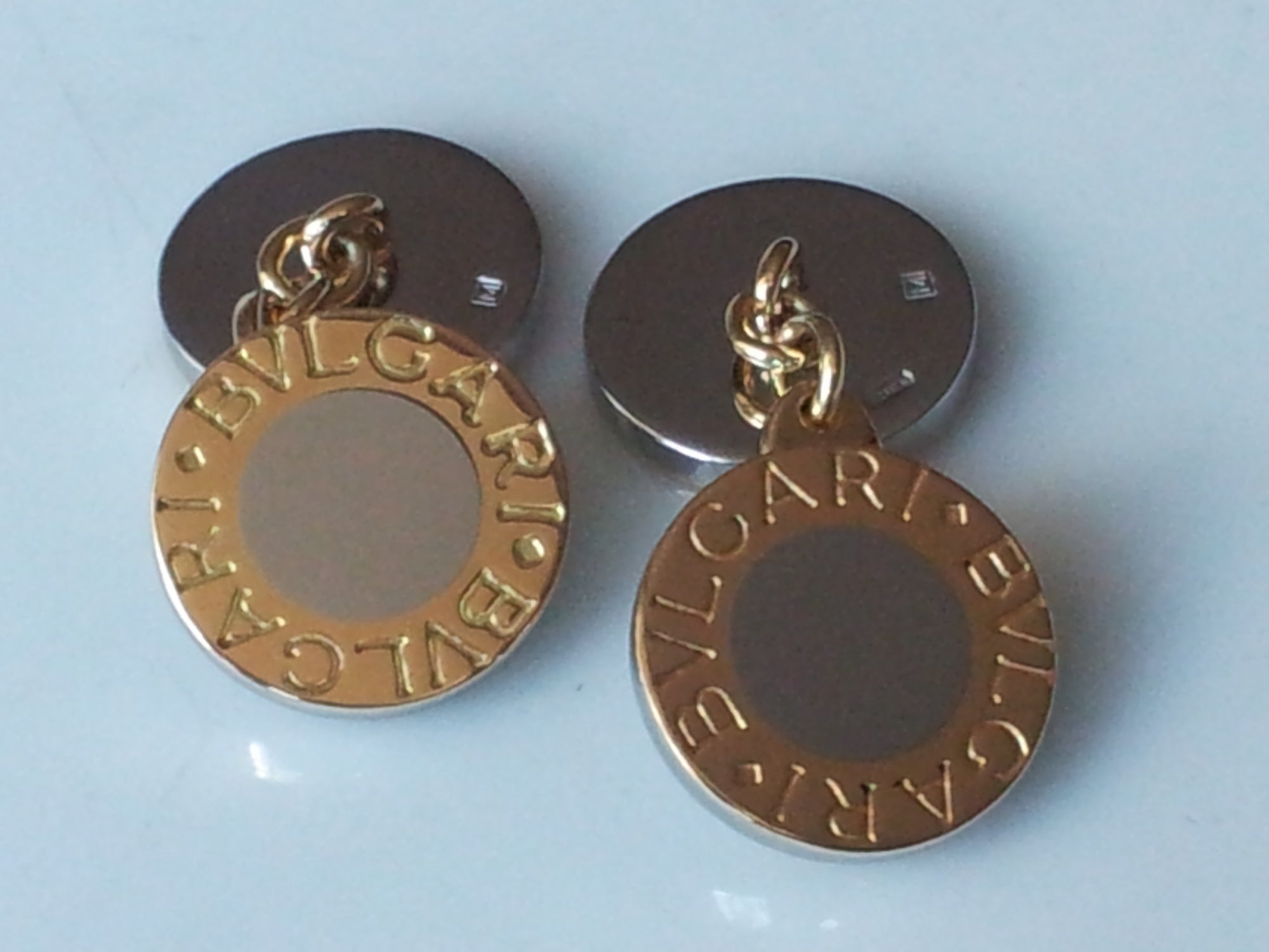 Bulgari Bvlgari 18K Gold/Stainless Steel Bi Colour Cufflinks Mint Condition