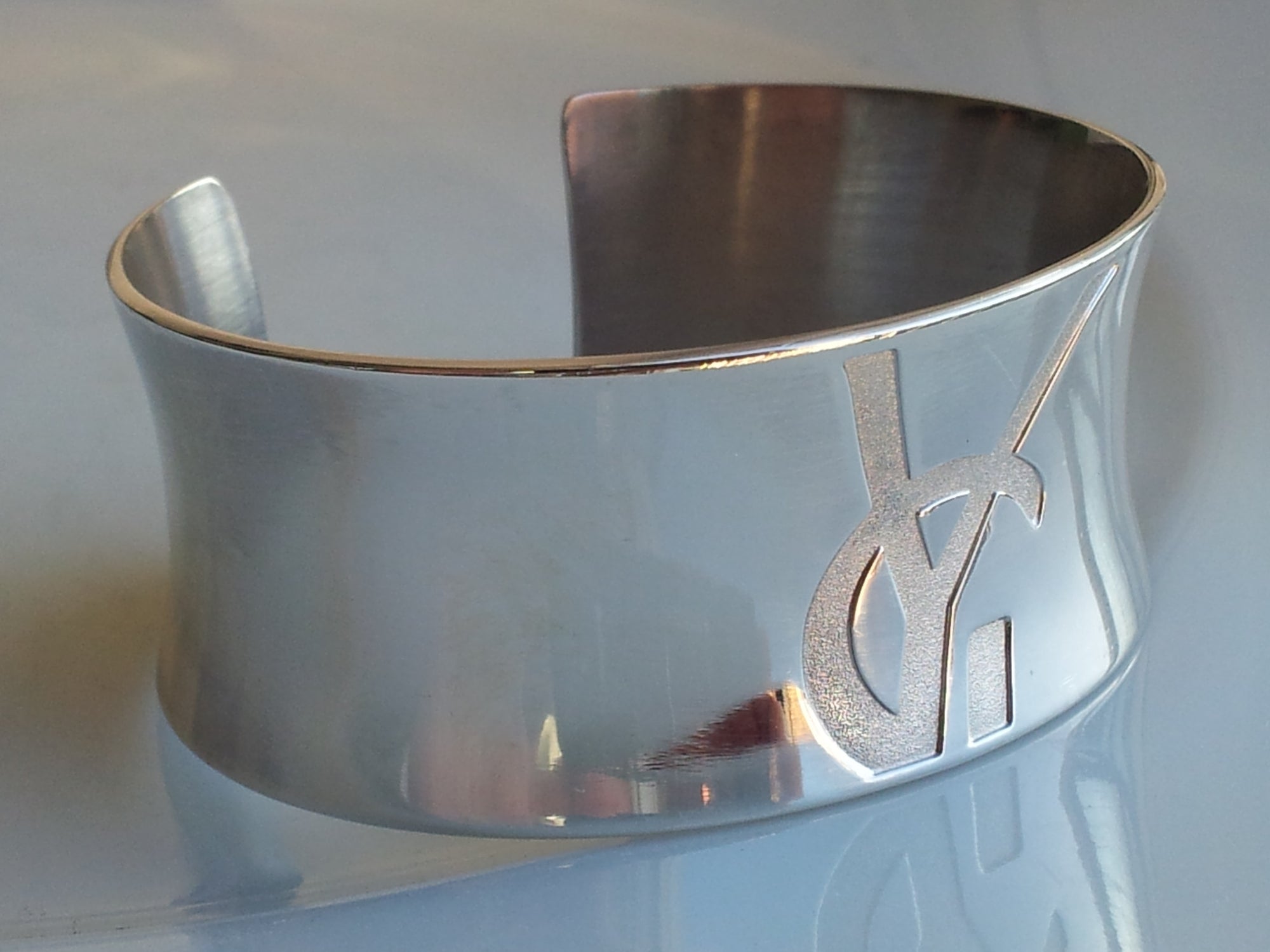 Rare Vintage Yves Saint Laurent YSL Logo Sterling Silver Cuff Bangle Bracelet