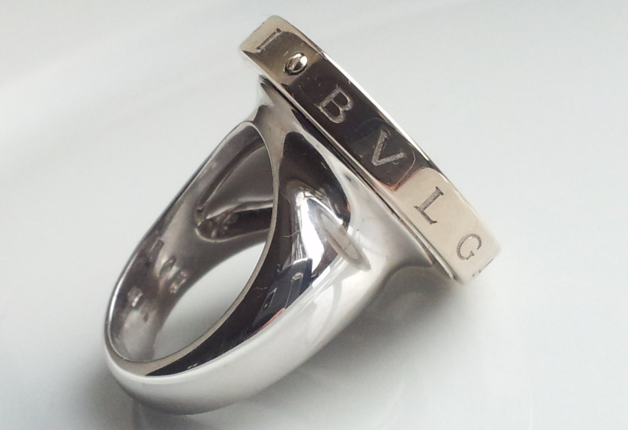 Bulgari 18k White Gold, Steel & Onyx Optical Illusion Spin Ring