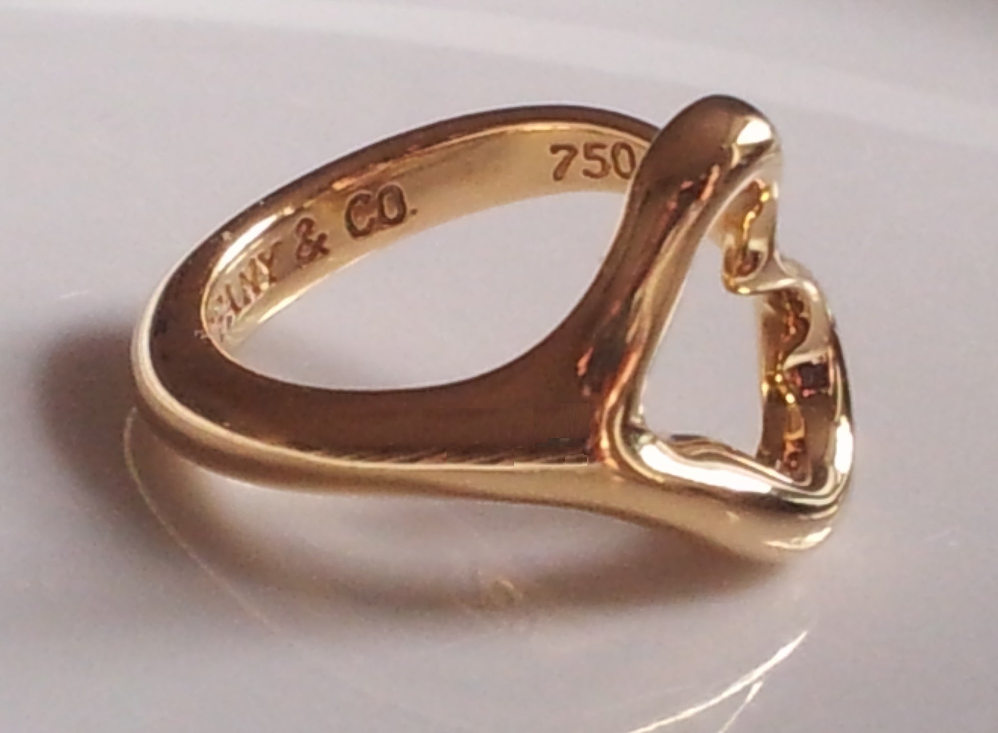 Tiffany & Co. Open Heart Ring by Elsa Peretti in 18K Yellow Gold. Size K-M
