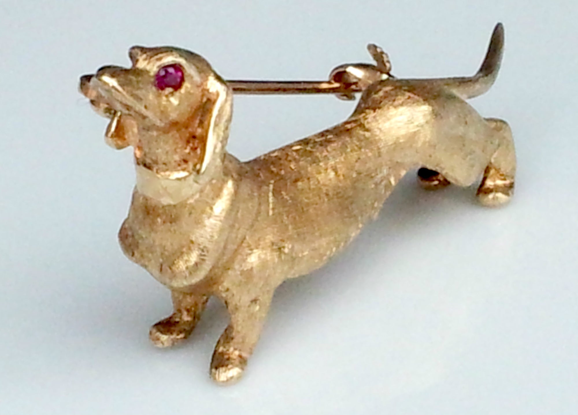 1940s Tiffany & Co. 14K Gold & Ruby Dachshund Hound Dog Brooch / Pin