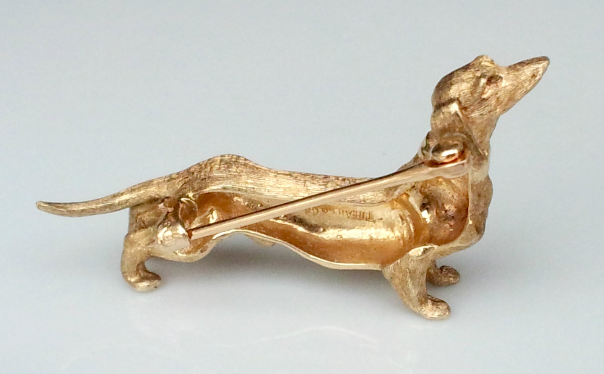 1940s Tiffany & Co. 14K Gold & Ruby Dachshund Hound Dog Brooch / Pin