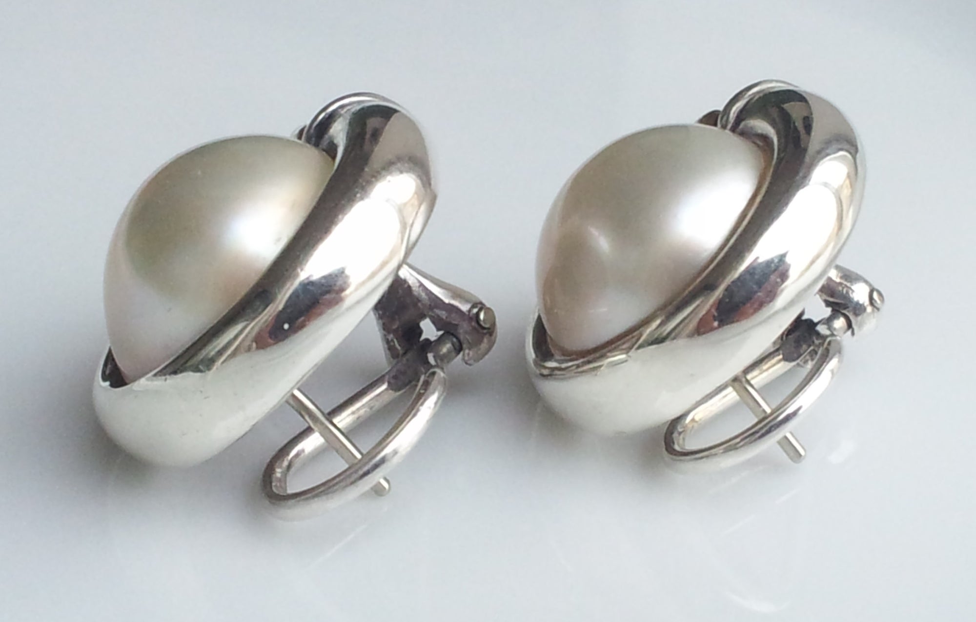 Tiffany & Co. Vintage Sterling Silver & 18K Yellow Gold Mabe Pearl Earrings with French Backs