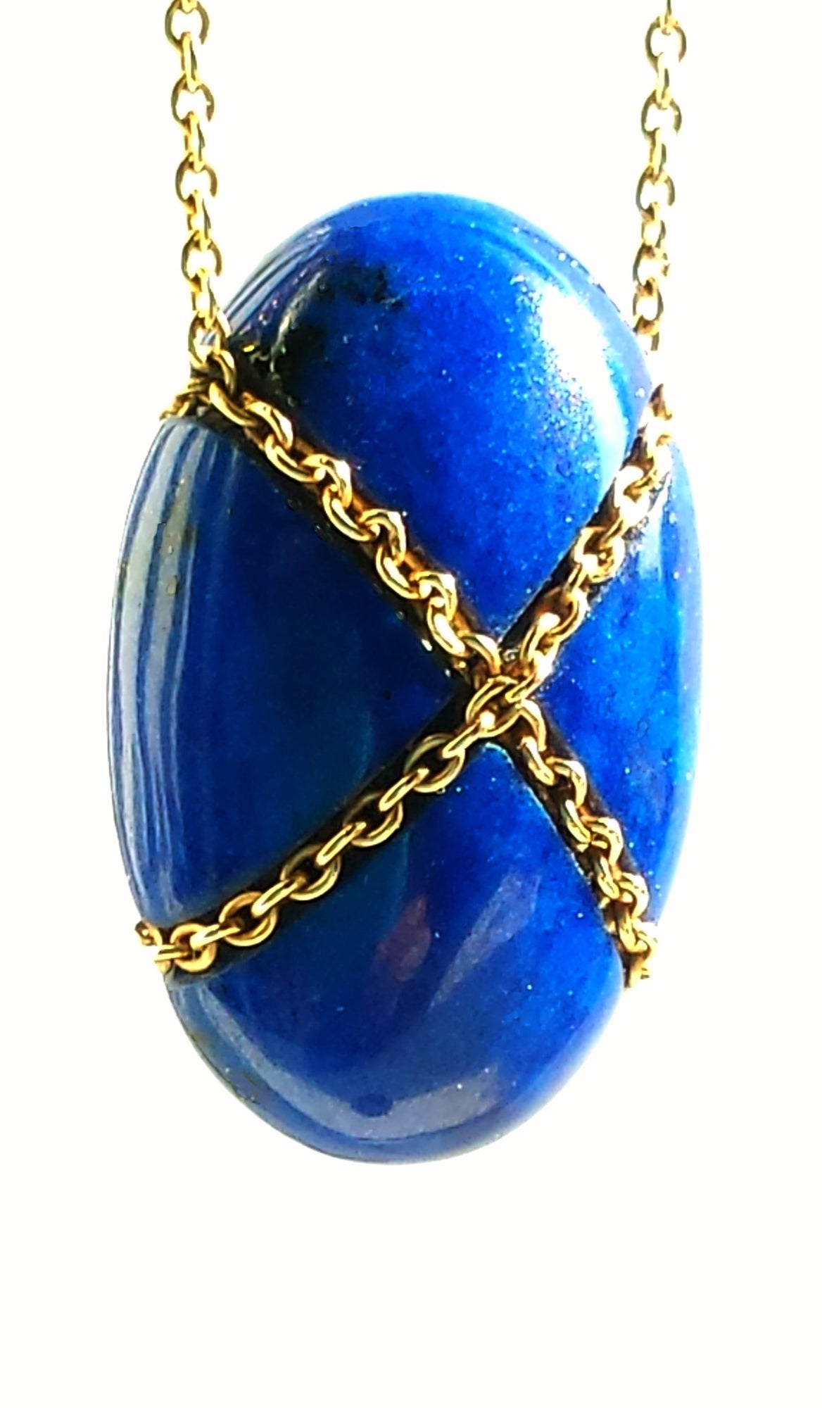 Vintage Tiffany & Co. Lapis Lazuli Bean Pendant / Necklace with 18in G ...