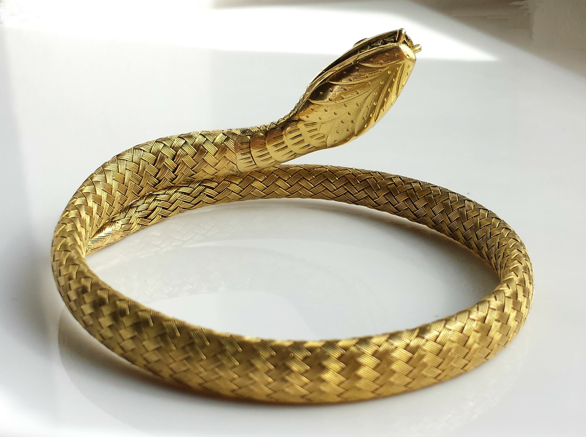 Victorian Antique French Estate 18k Yellow Gold Diamond Snake / Serpent Bracelet