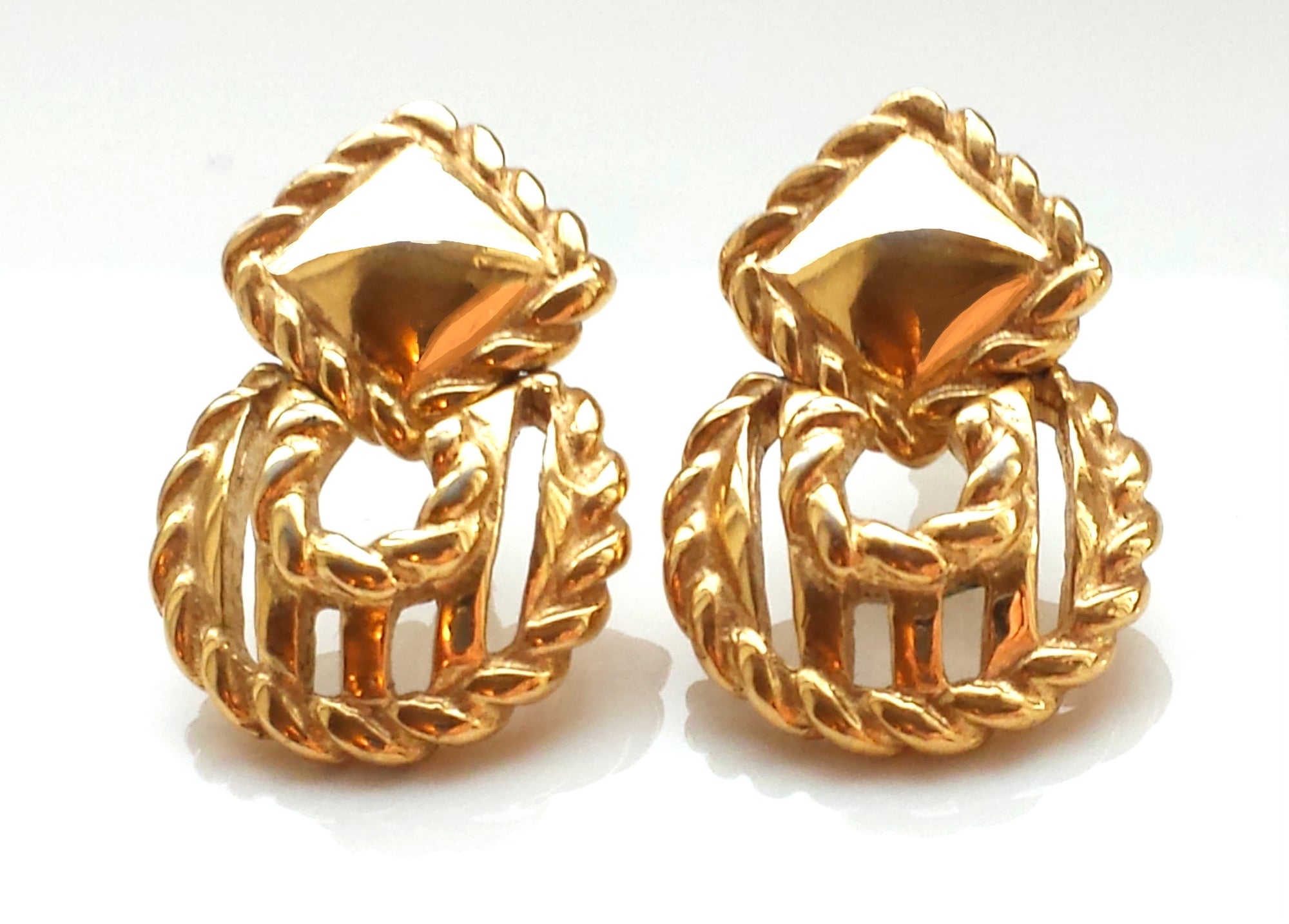 Vintage 1980s  Givenchy Gold Tone Rope Twist Earrings