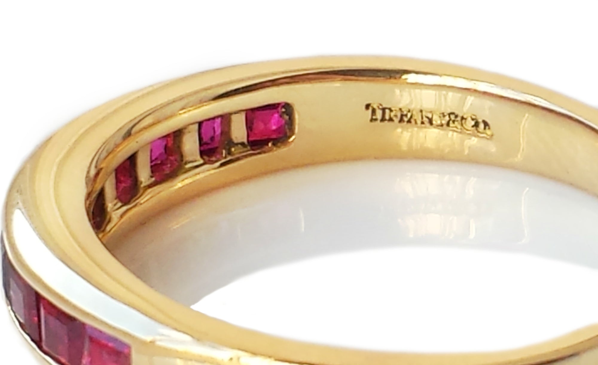 Vintage Tiffany 18k Yellow Gold Channel Set Ruby Eternity Ring SZ N
