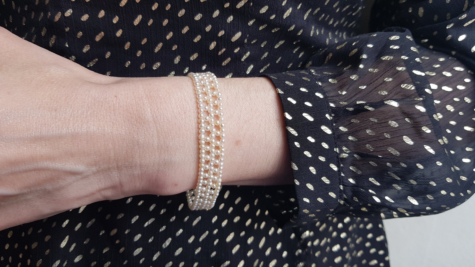 Antique French Edwardian Seed Pearl Bracelet 18k Gold 7in