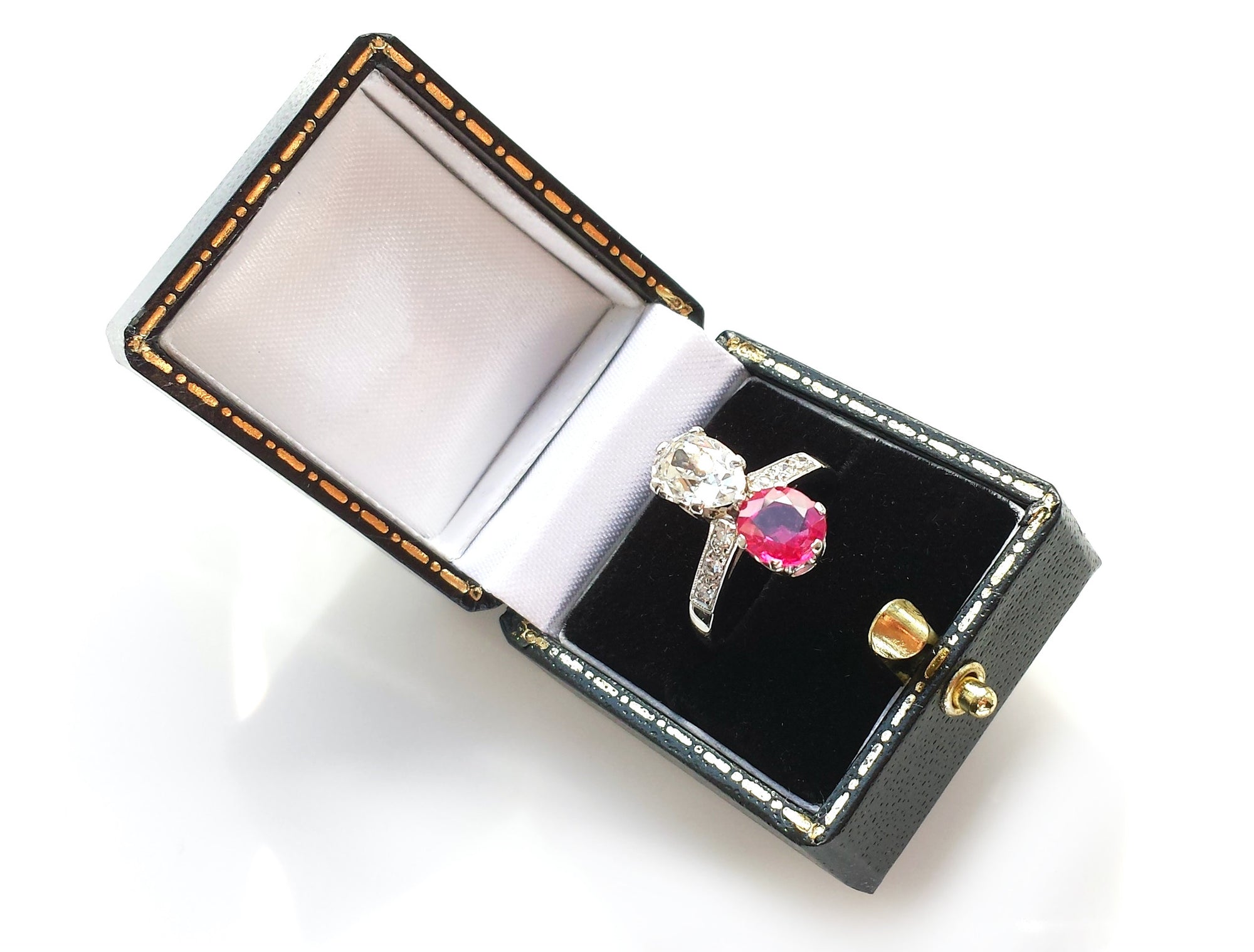 Vintage Edwardian 1.51ct Diamond & 1.37ct Burmese Ruby 'Toi et Moi' Ring in Platinum