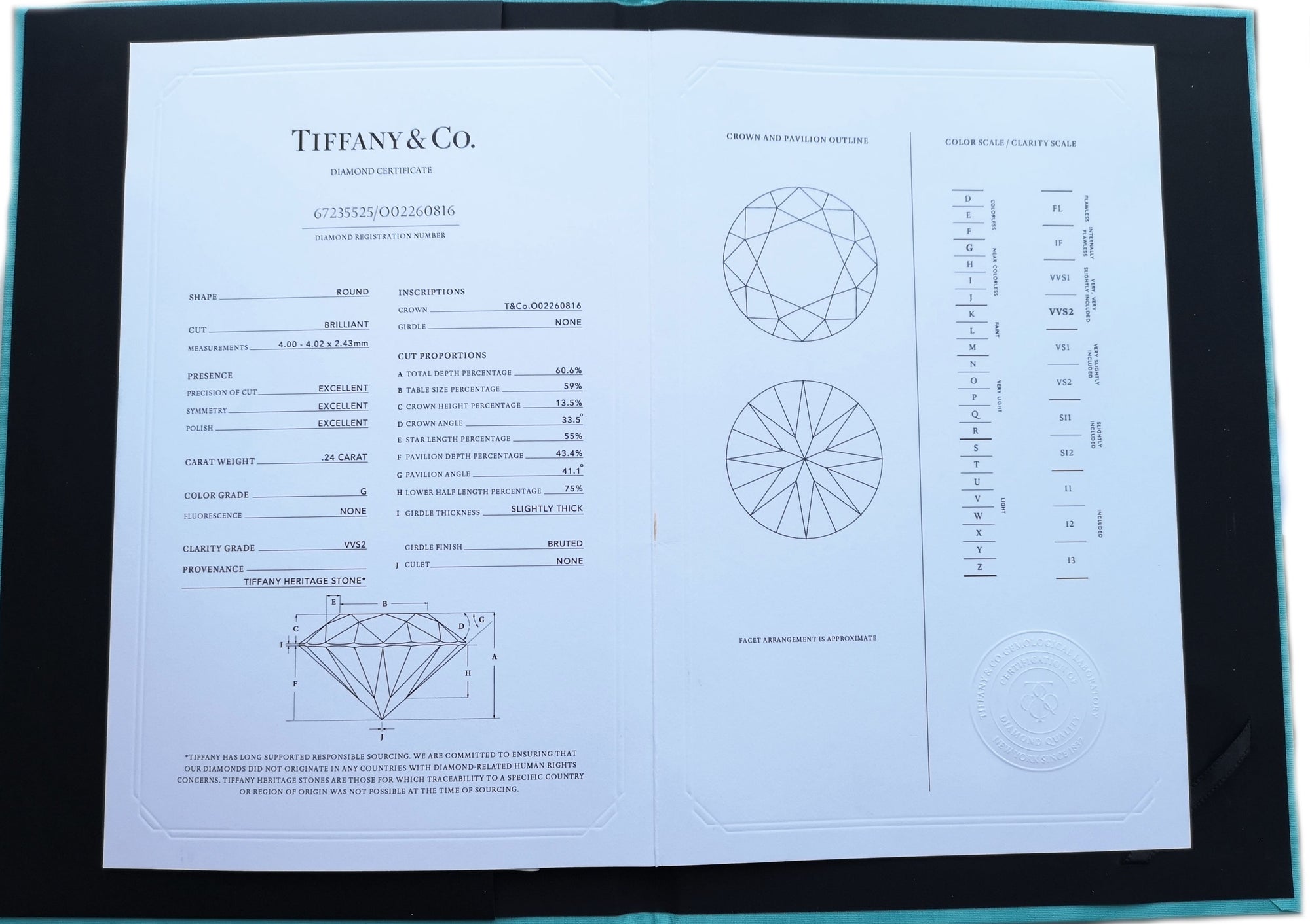 Tiffany & Co. 0.24ct G/VVS2 Harmony Round Brilliant Cut Diamond Engagement Ring