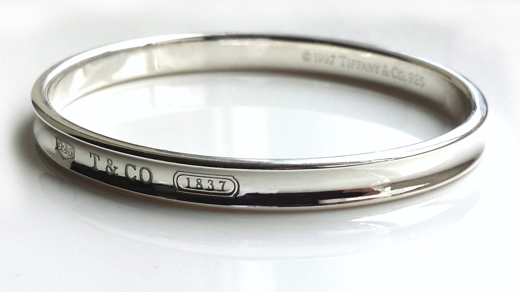 Tiffany & Co 1837 Sterling Silver Oval Bangle 7mm re-polished 7.87" (20cm)