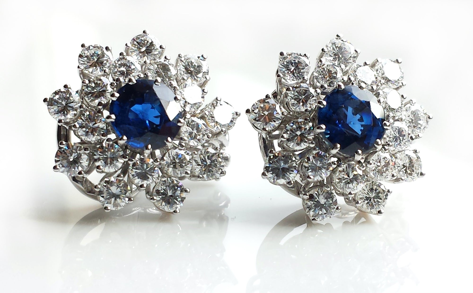 1.8tcw Diamond & Sapphire Flower Earrings, Italy