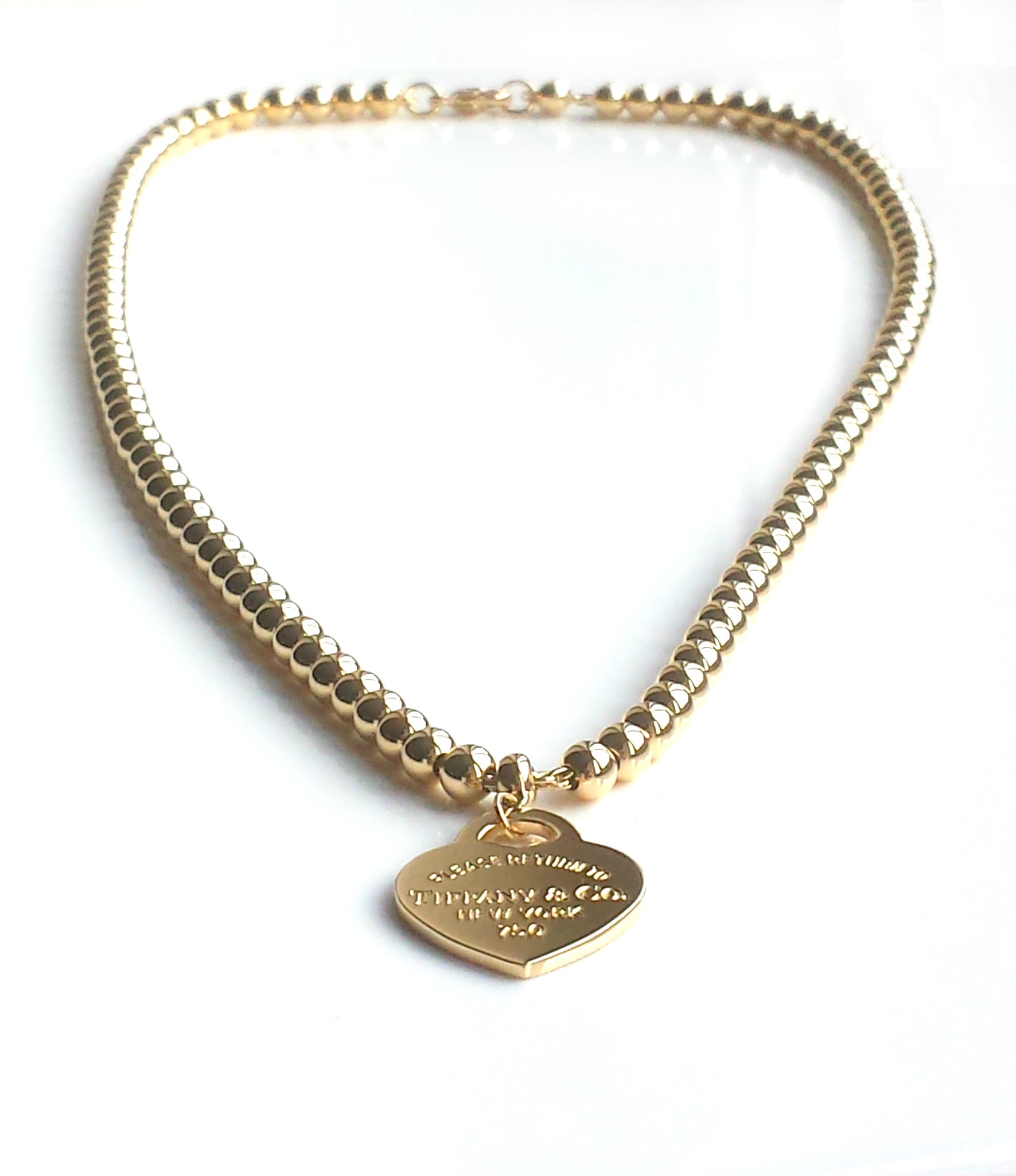Tiffany & Co. Return to™ 18k Yellow Gold Small Bead Necklace with Heart Tag, 16 inches