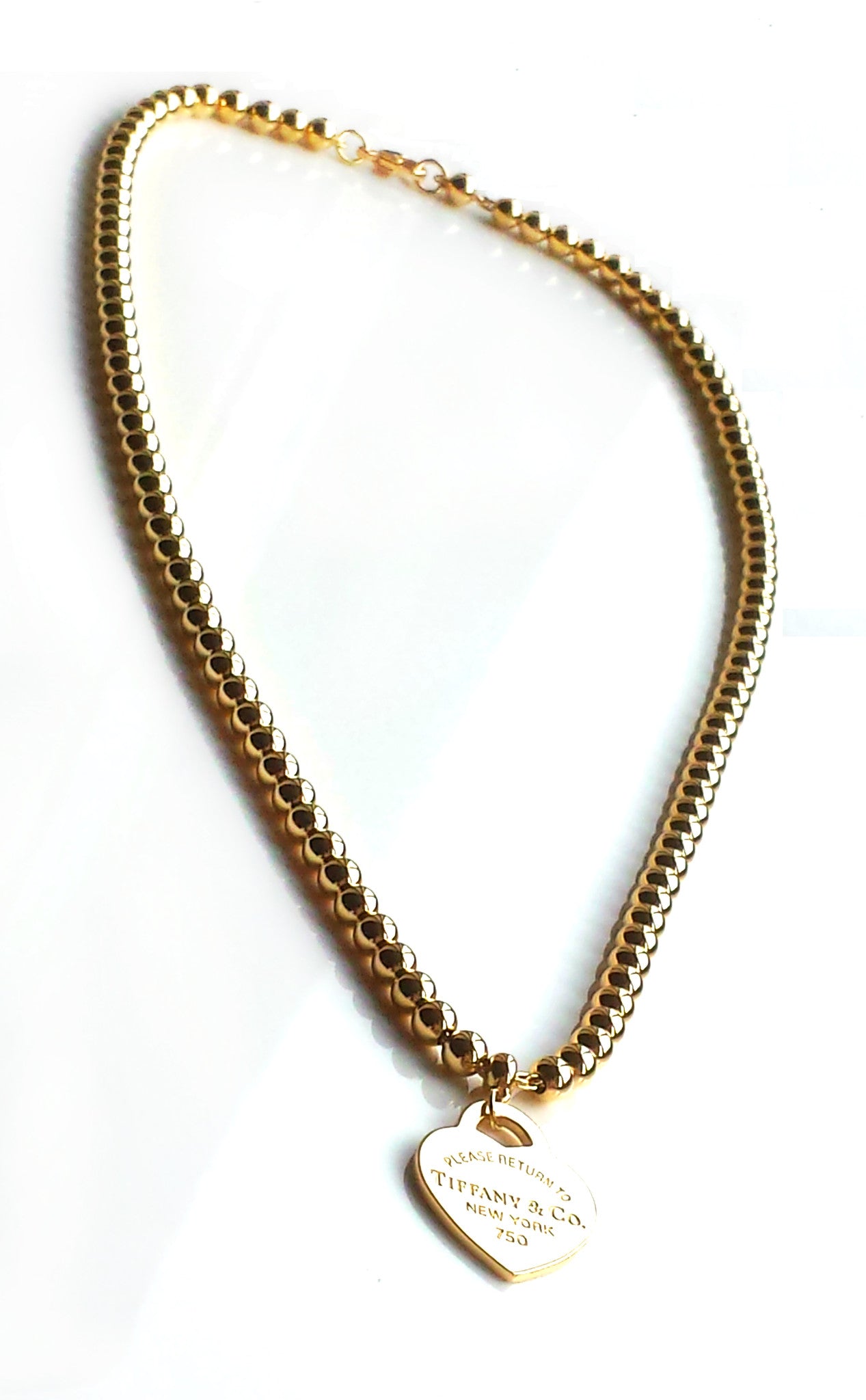 Tiffany & Co. Return to™ 18k Yellow Gold Small Bead Necklace with Heart Tag, 16 inches