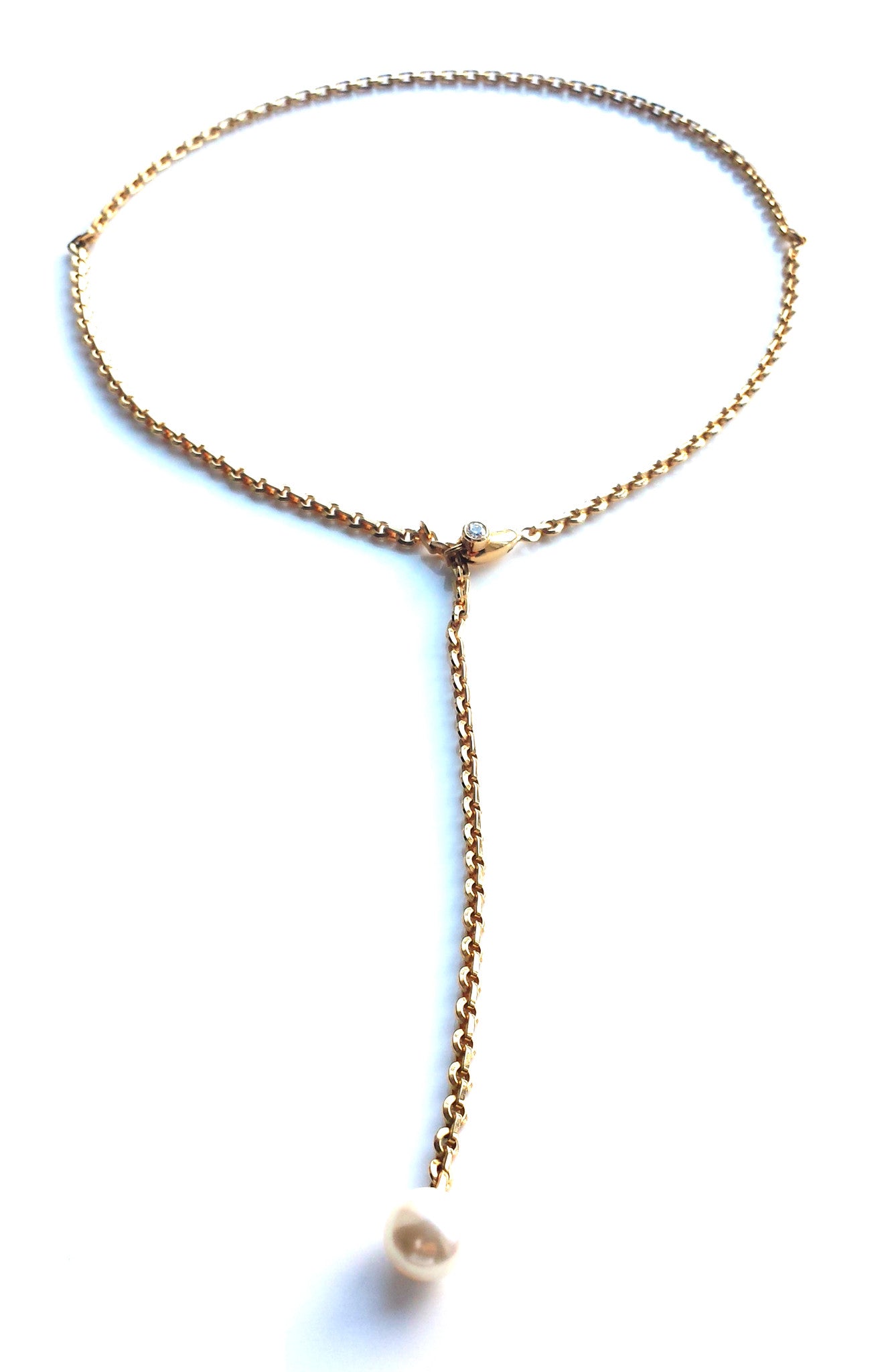 Cartier 18k Yellow Gold Akoya Cultured Pearl & Diamond Lariat Necklace 18in '01
