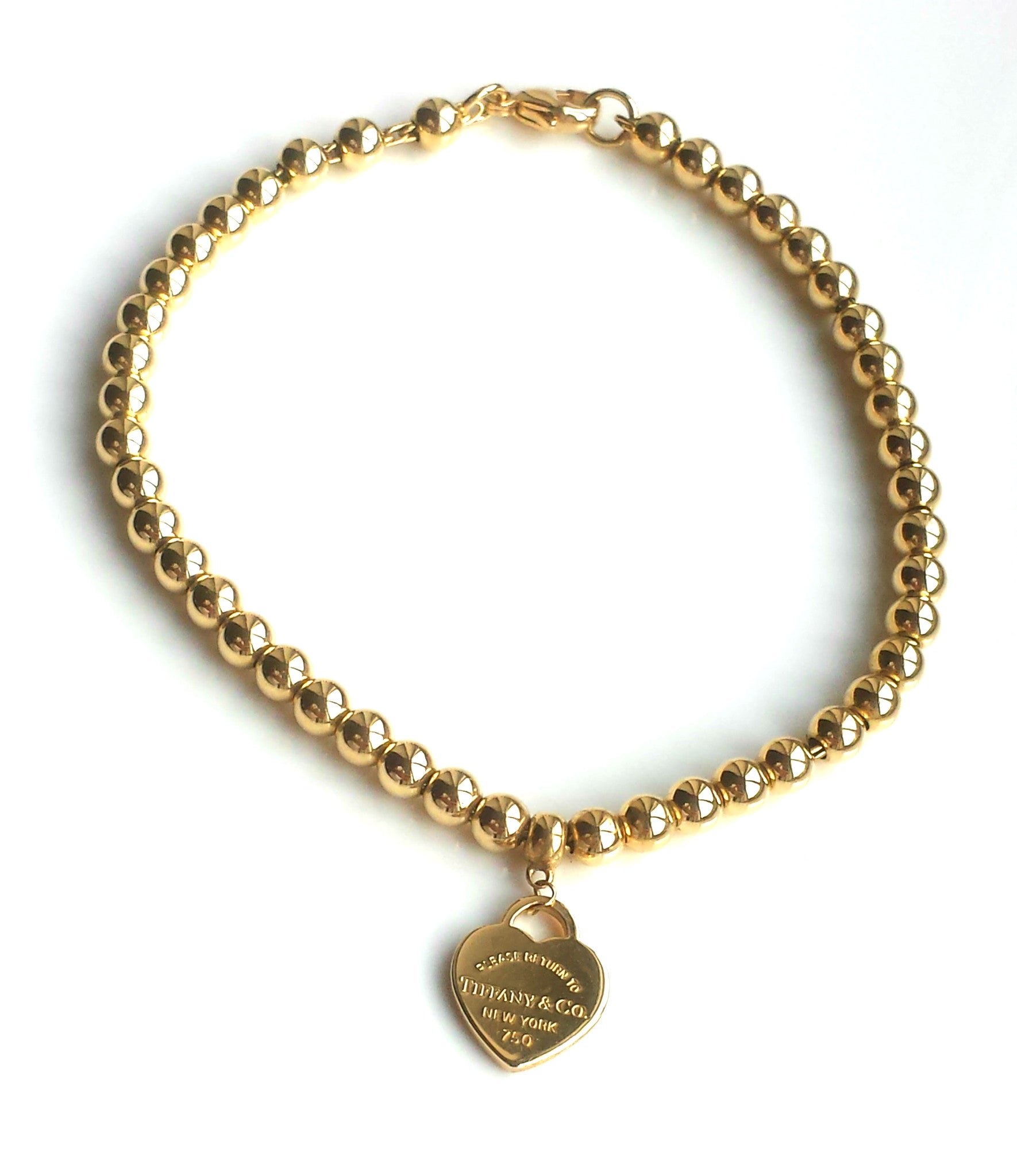 Tiffany & Co. Return to 18k Yellow Gold Bead Bracelet & Mini Heart Tag – NEW!