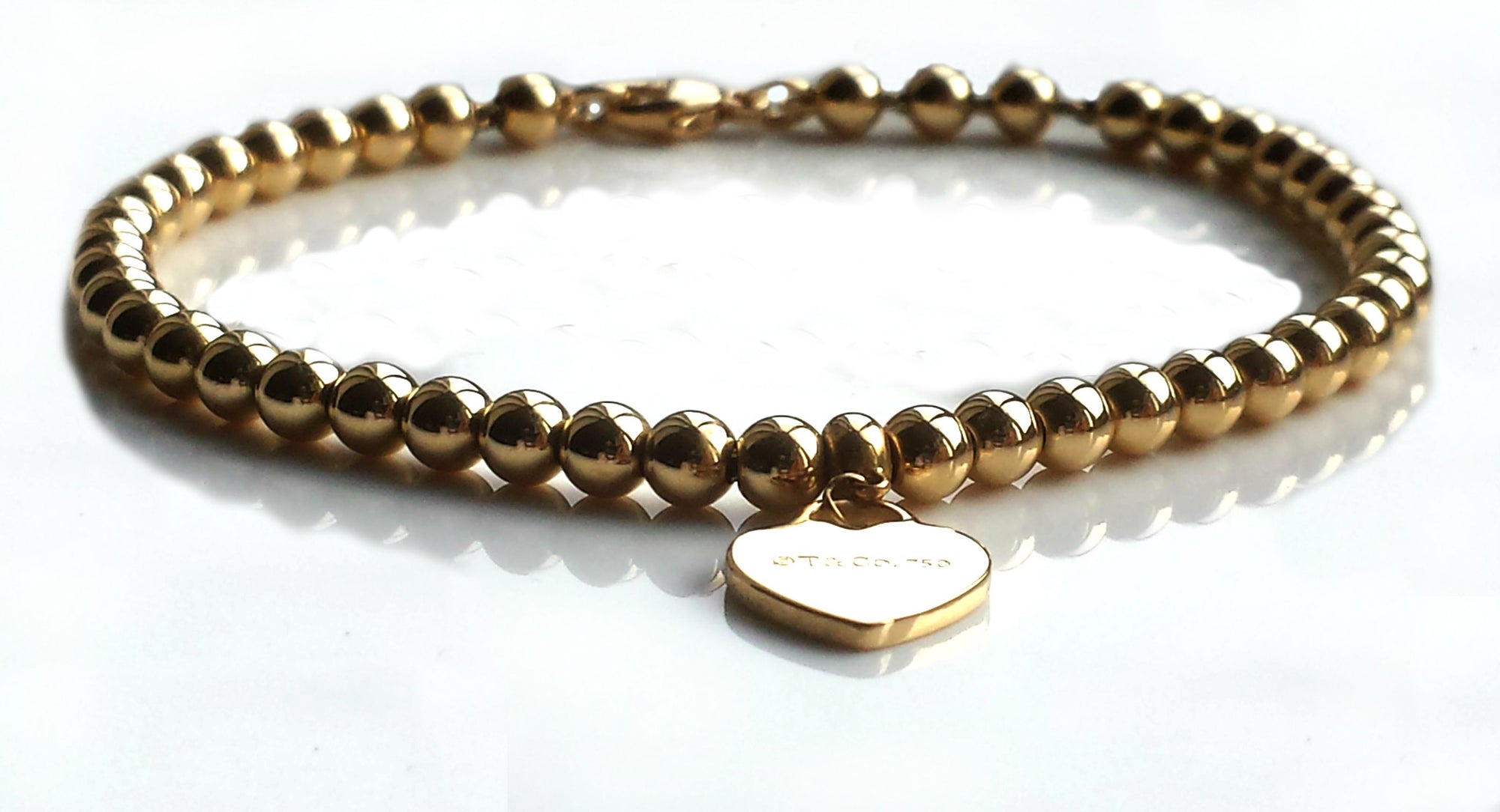 Tiffany & Co. Return to 18k Yellow Gold Bead Bracelet & Mini Heart Tag – NEW!