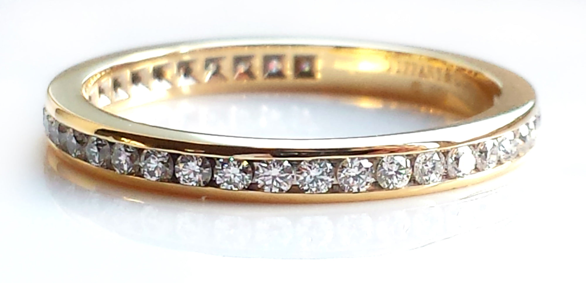 Tiffany & Co. 2mm Diamond & 18K Gold Eternity Ring / Wedding Band, Size L