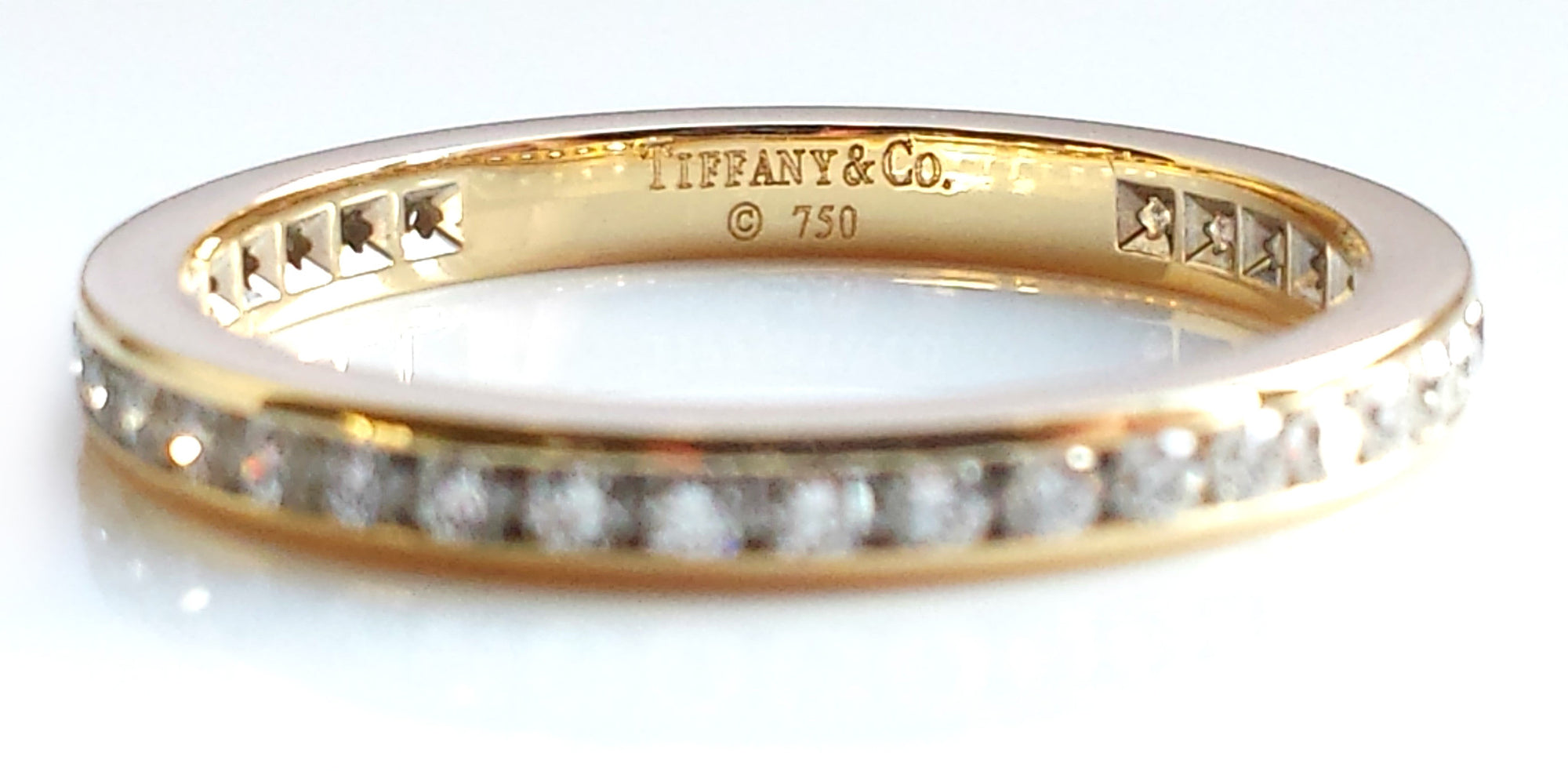 Tiffany & Co. 2mm Diamond & 18K Gold Eternity Ring / Wedding Band, Size L