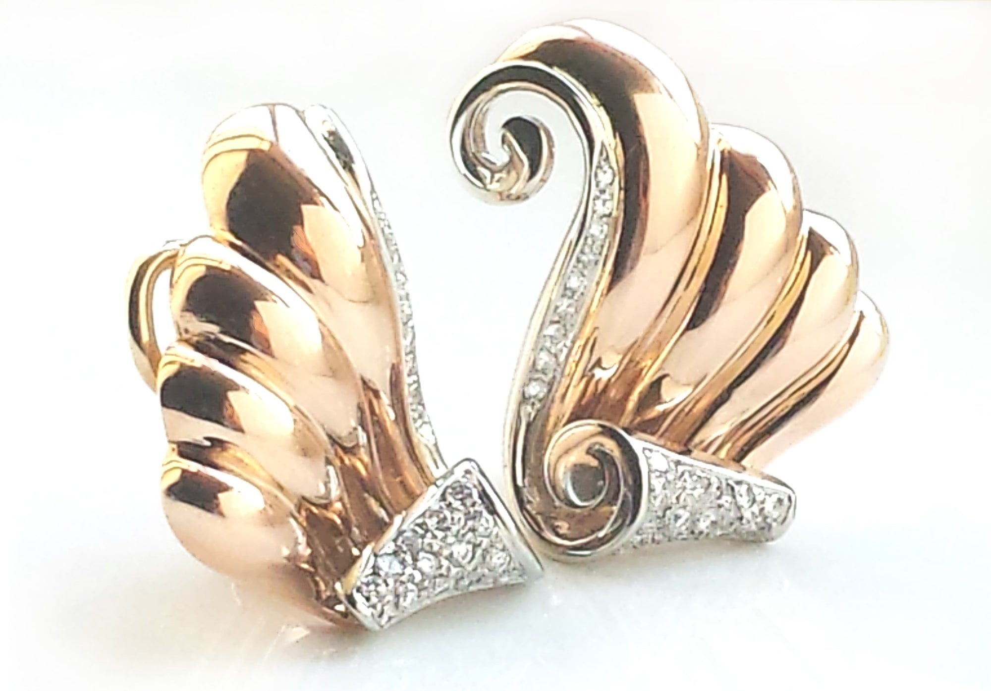 1950s Retro Vintage French Diamond Scroll Earrings