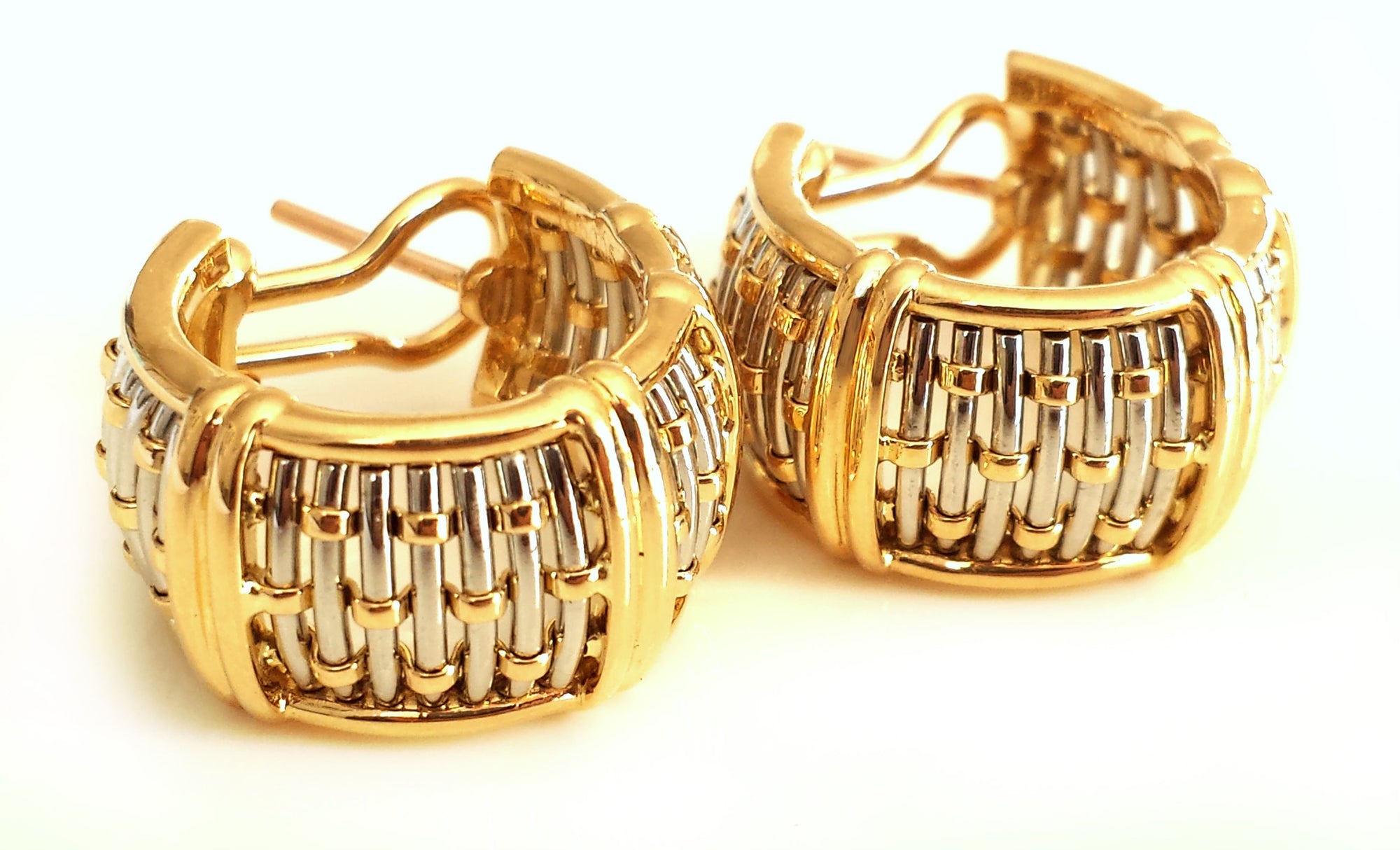 Vintage 1990s Cartier 'Entrelaces' Diamond Earrings in Woven 18k Yellow Gold & Steel