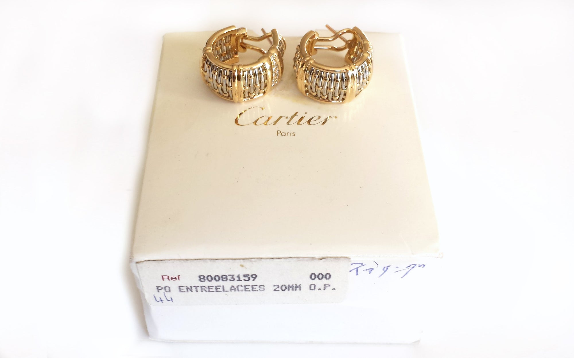 Vintage 1990s Cartier 'Entrelaces' Diamond Earrings in Woven 18k Yellow Gold & Steel