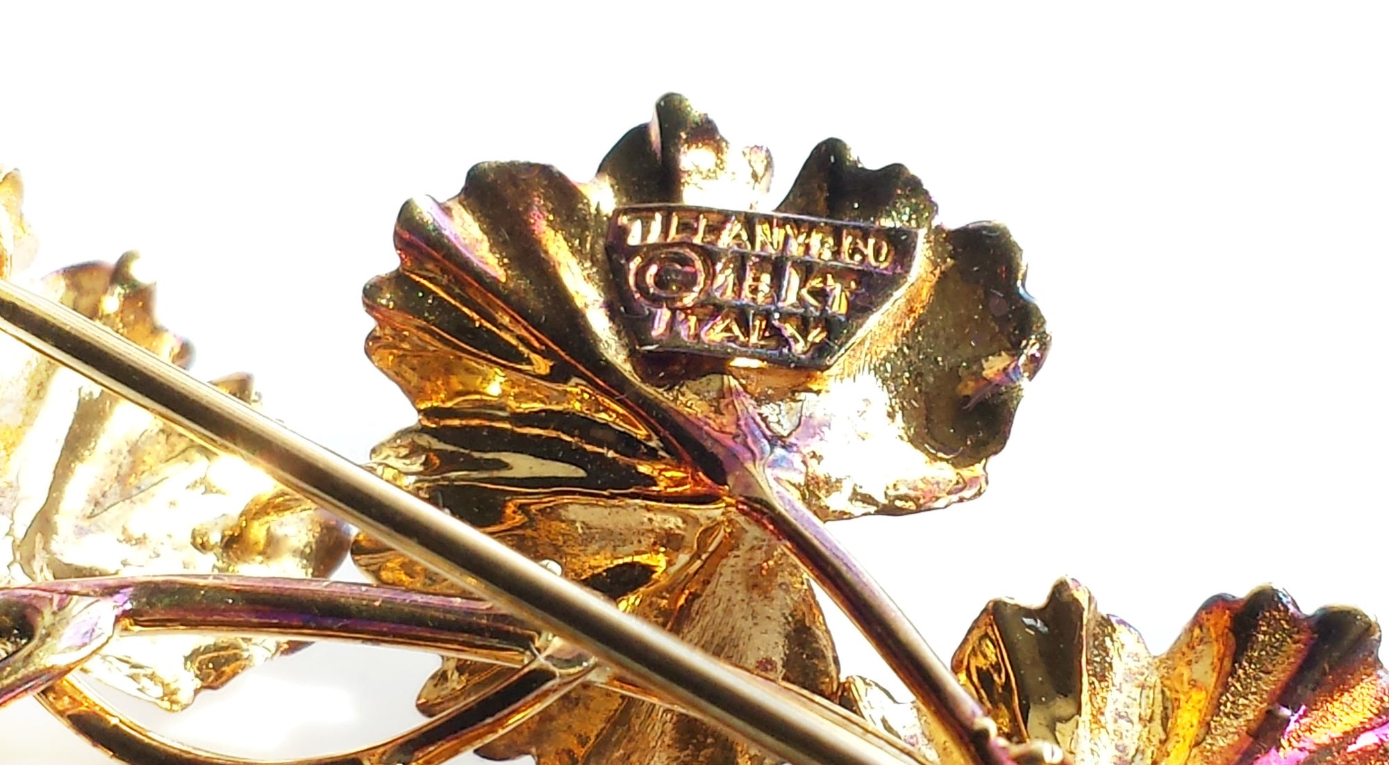 Tiffany & Co. Mid Century 1950s 18k Gold & Ruby Flower Brooch
