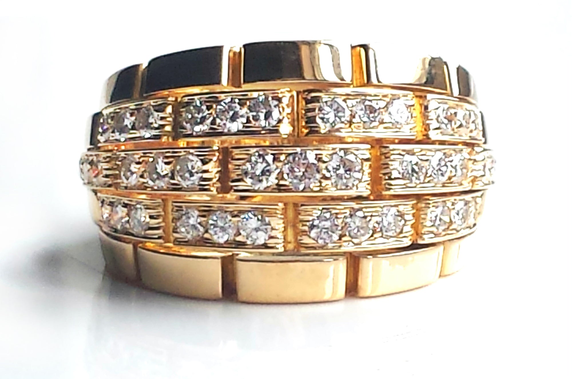 Cartier Vintage 1980s Maillon Panthere 5 Row Diamond Bombe Ring in 18k Gold, Size N