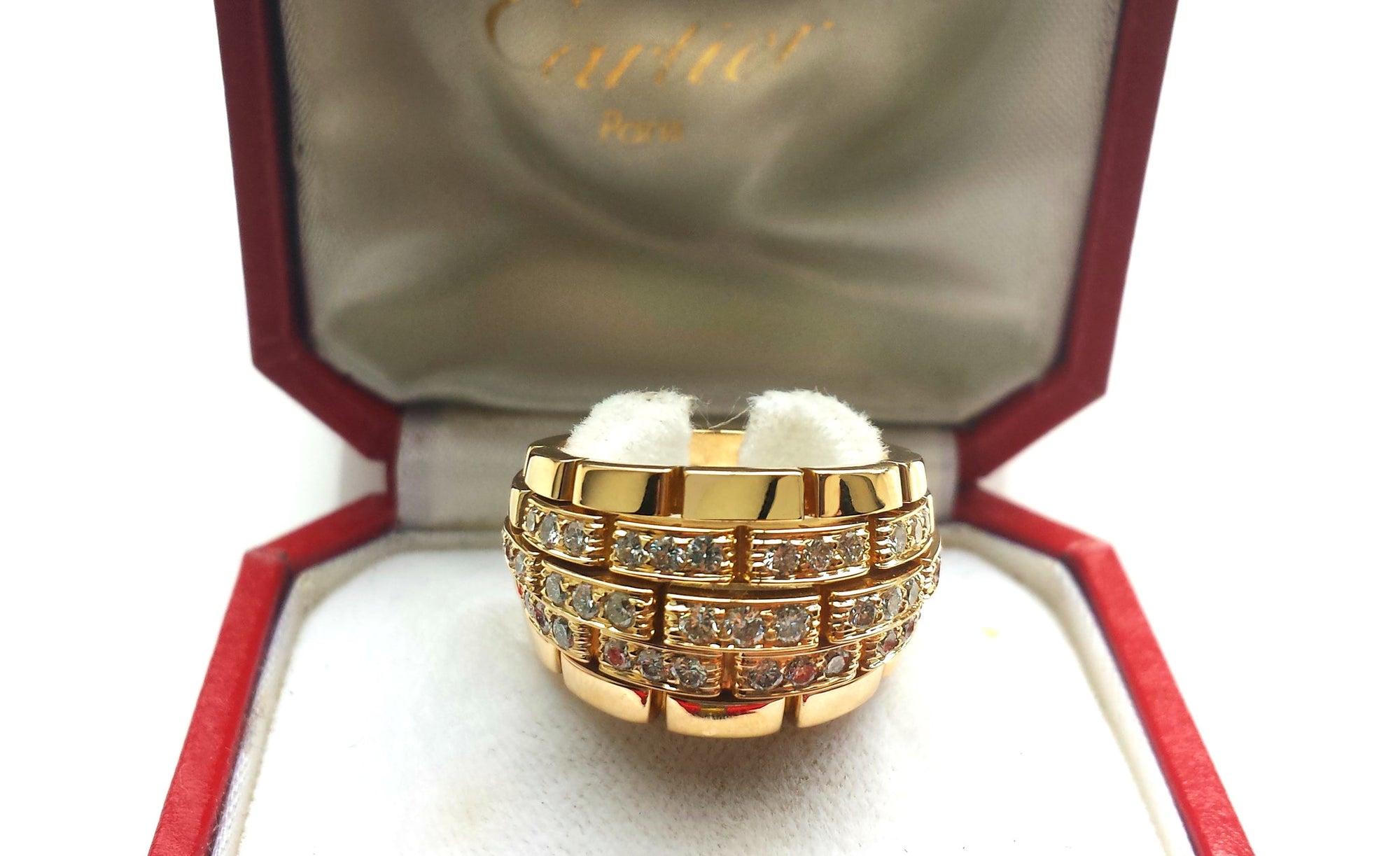 Cartier Vintage 1980s Maillon Panthere 5 Row Diamond Bombe Ring in 18k ...
