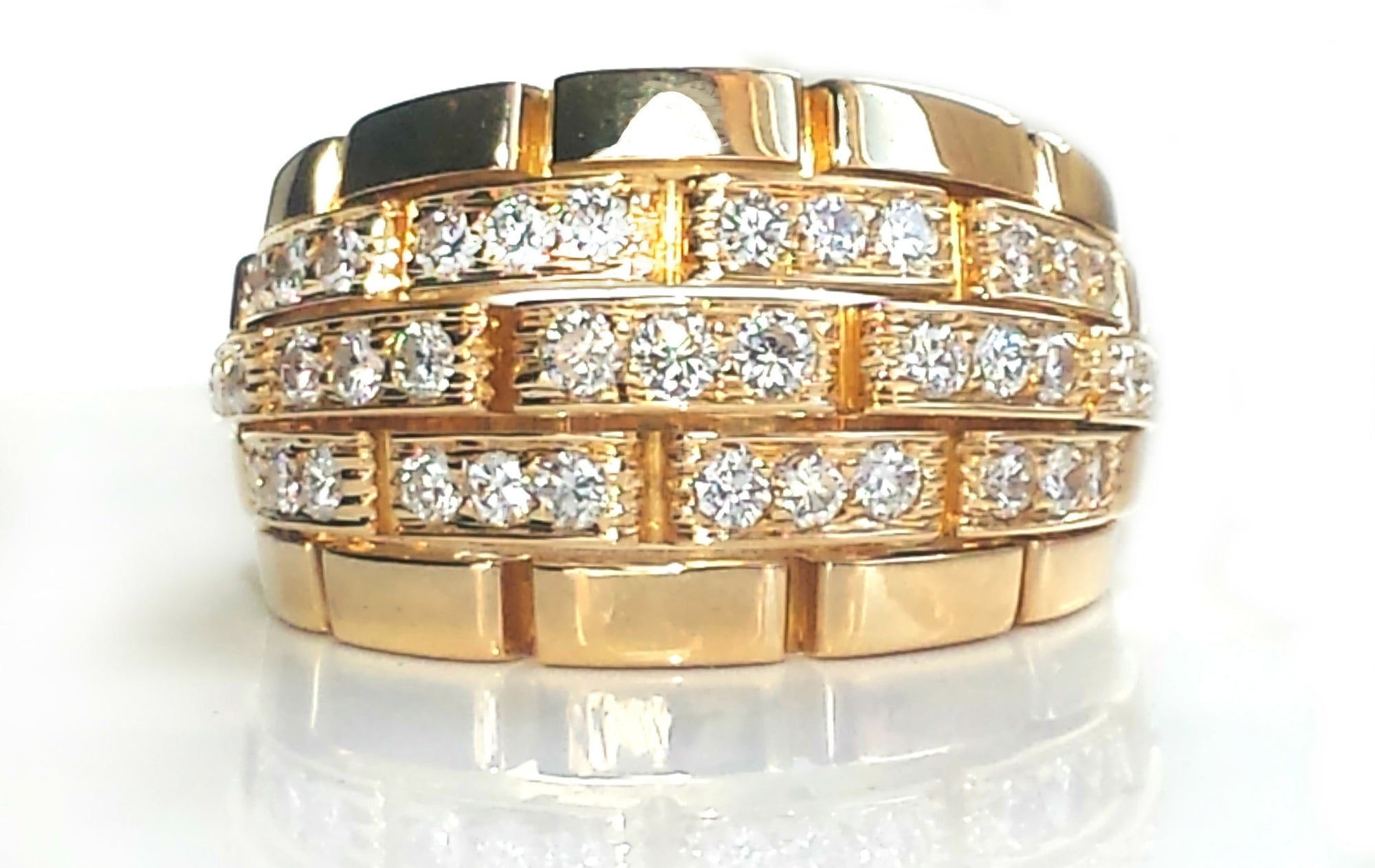 Cartier Vintage 1980s Maillon Panthere 5 Row Diamond Bombe Ring in 18k Gold, Size N
