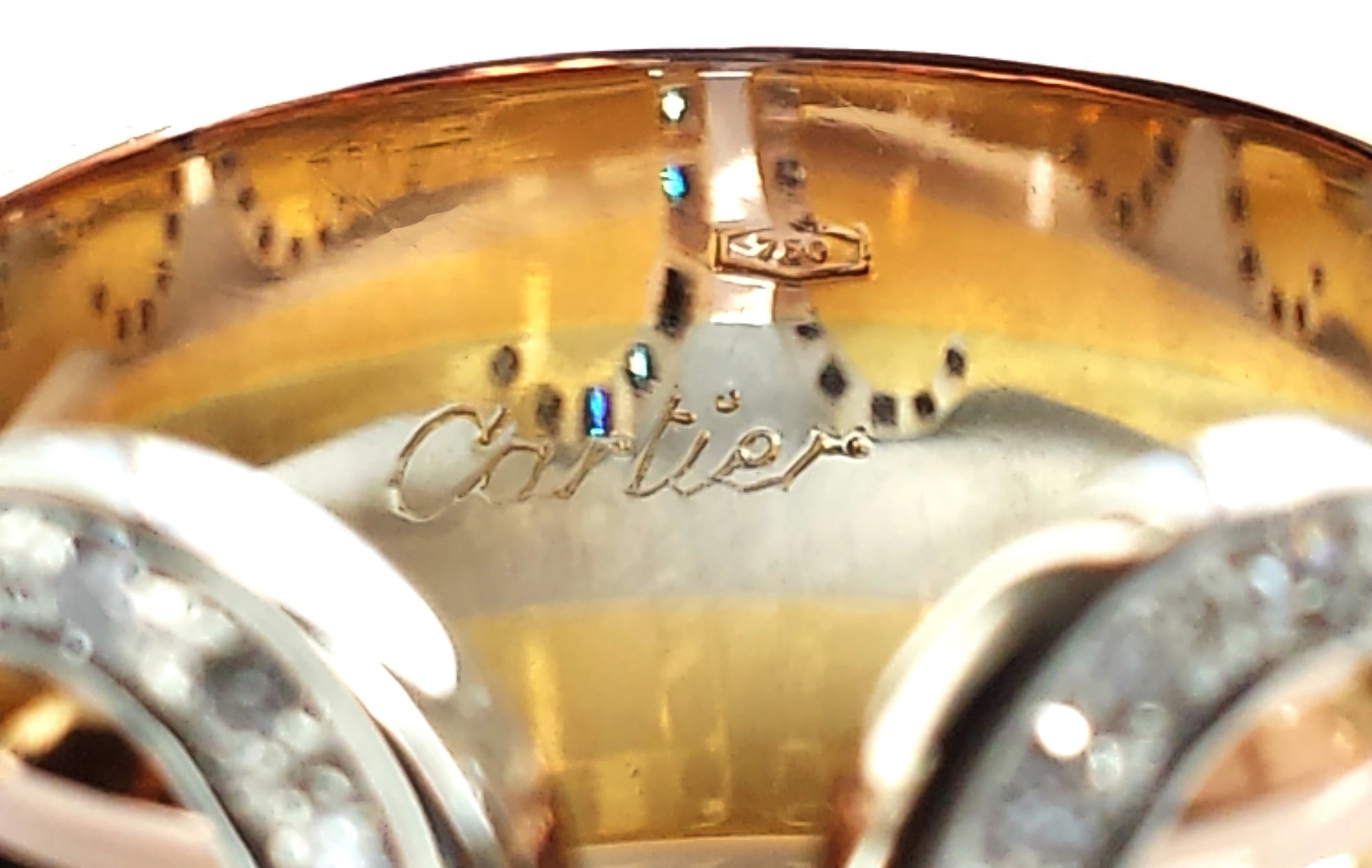 Cartier Double C 'de Cartier' Decor Trinity Ring in 18K Gold & Diamond Setting, Size 51