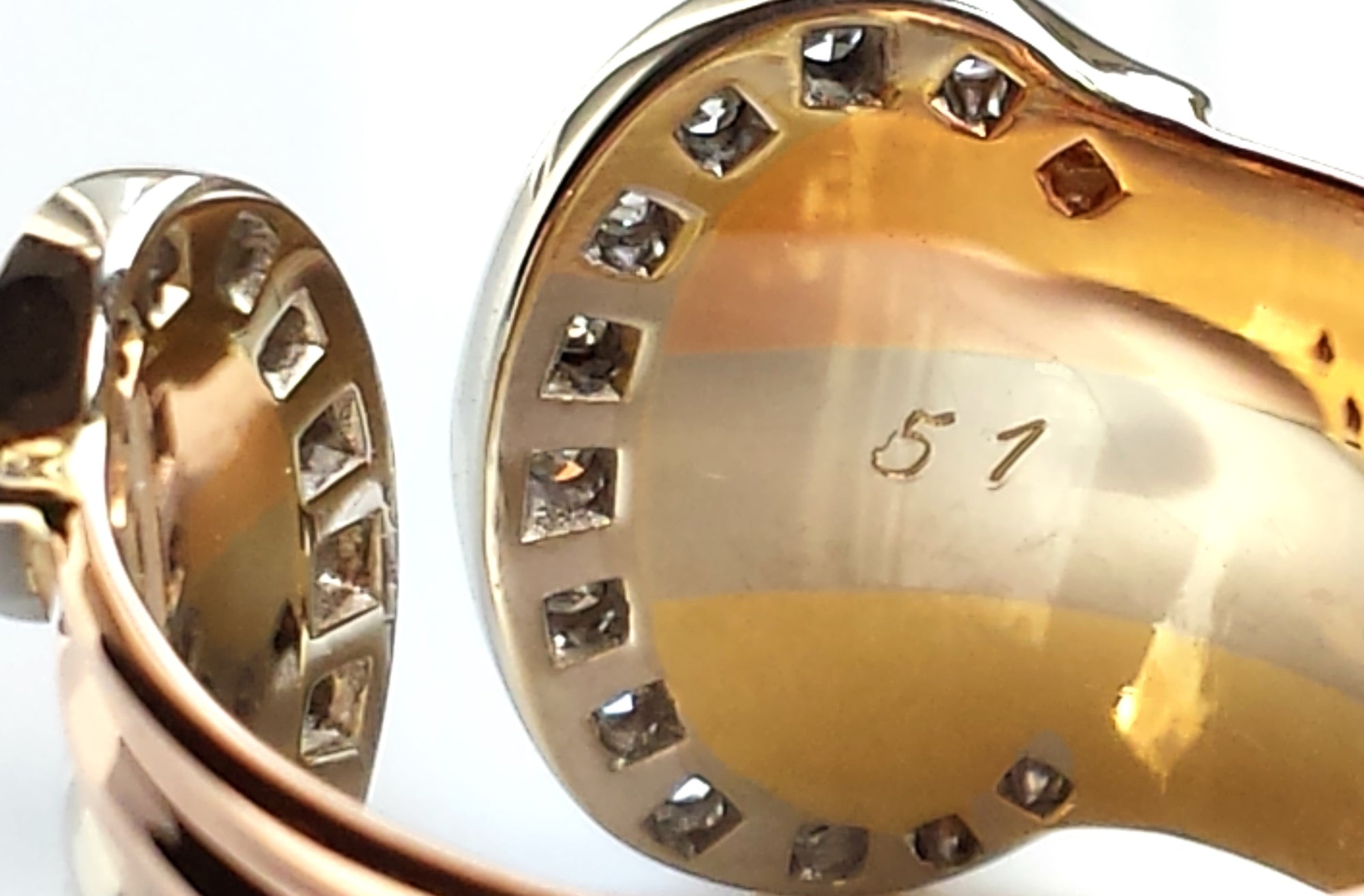 Cartier Double C 'de Cartier' Decor Trinity Ring in 18K Gold & Diamond Setting, Size 51