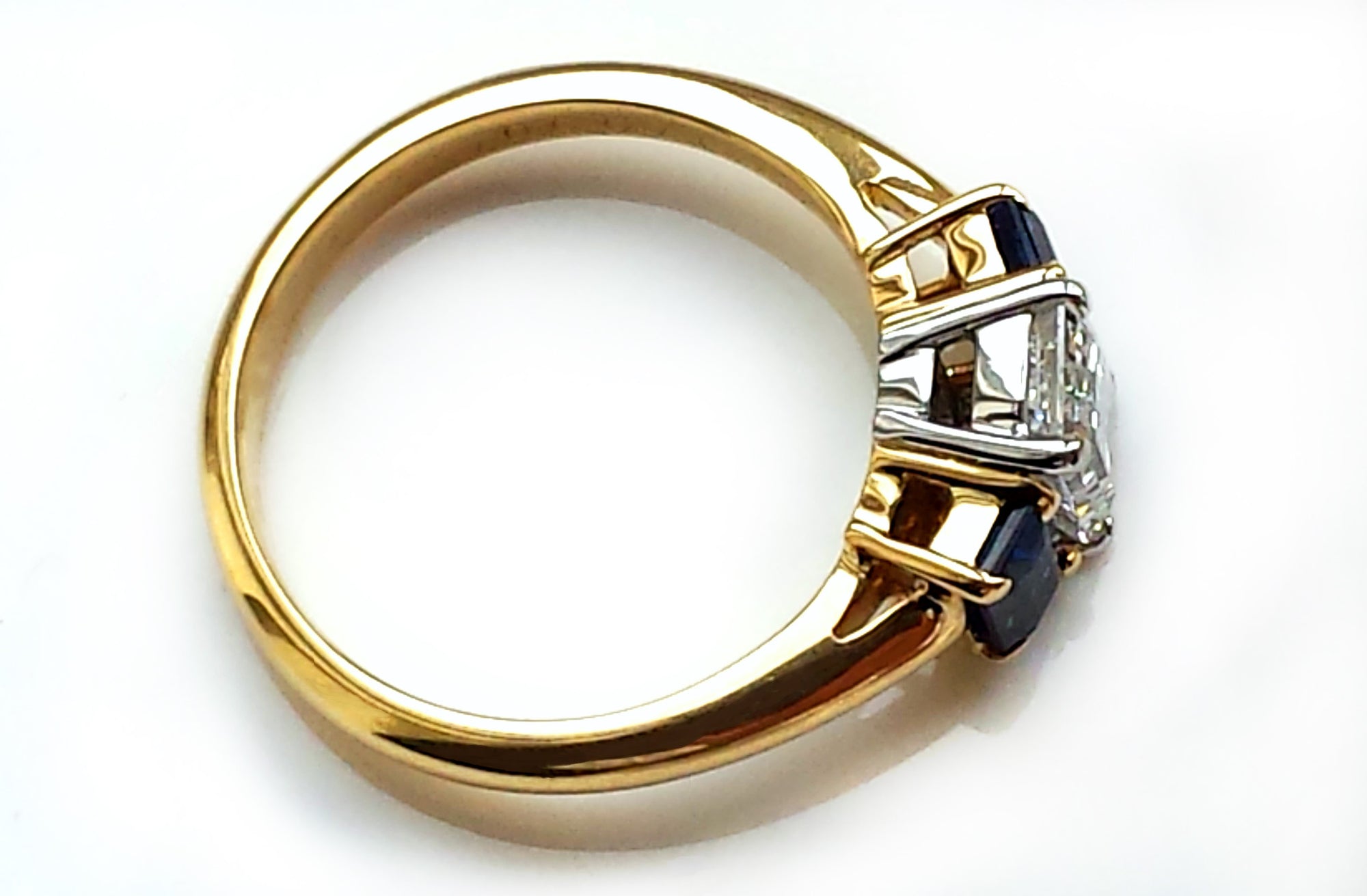 Tiffany & Co. Emerald Cut 1.95tcw D/VS1 Three Stone Diamond & Sapphire Engagement Ring in 18k Gold & Platinum